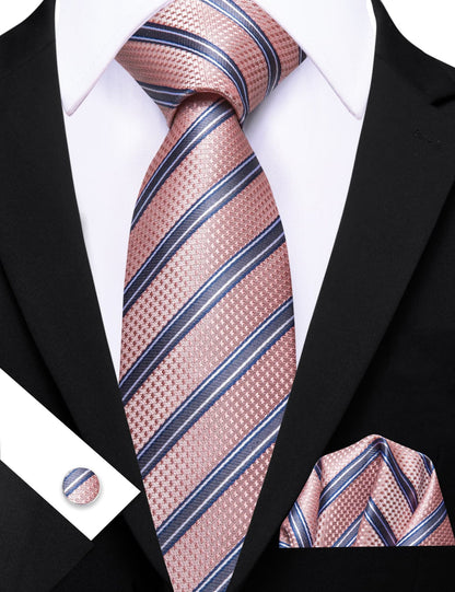 Pink Light Gray Stripes Tie, Pocket Square and Cufflinks Set tie sets    - Sophisticated Gentlemen