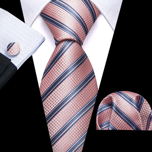 Pink Light Gray Stripes Tie, Pocket Square and Cufflinks Set tie sets    - Sophisticated Gentlemen