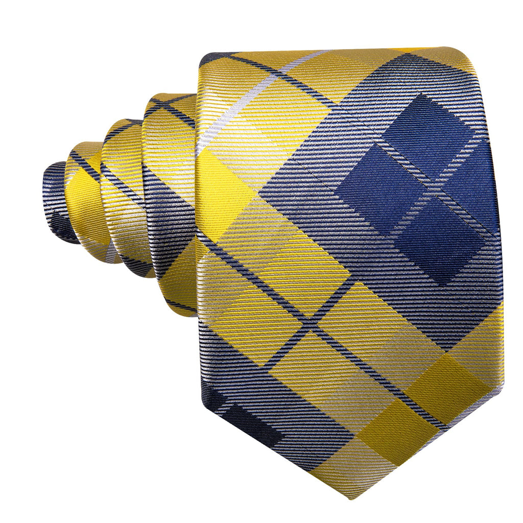 Yellow Blue Gray Checkered Plaid Tie, Pocket Square and Cufflinks Set tie sets    - Sophisticated Gentlemen