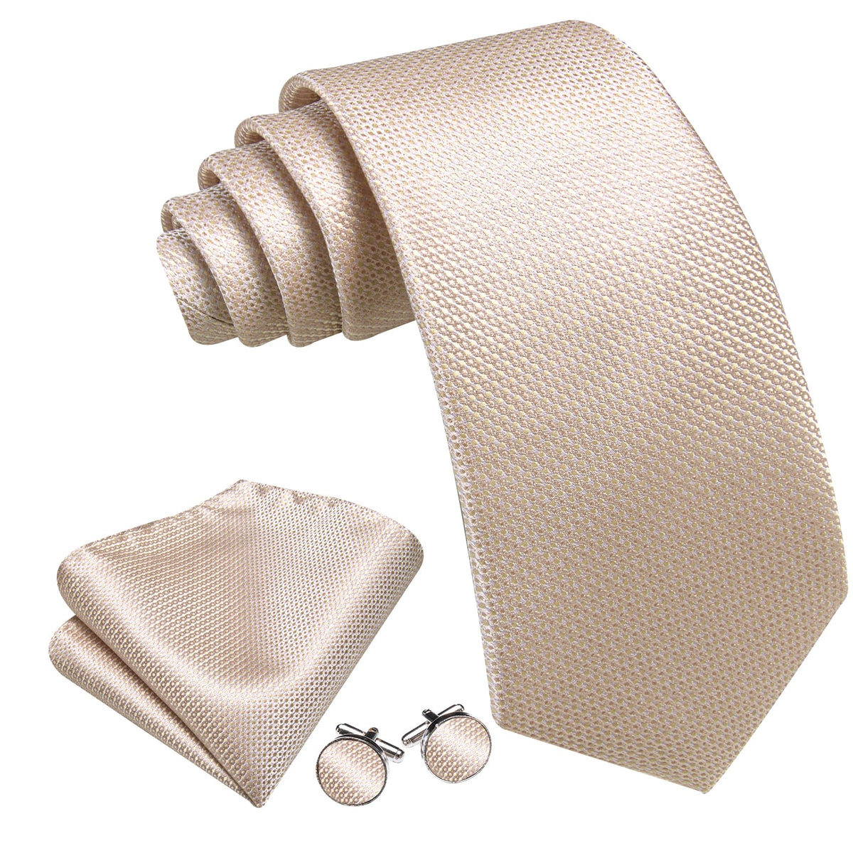Champagne Beige Geometric Tie, Pocket Square and Cufflinks Set tie sets    - Sophisticated Gentlemen