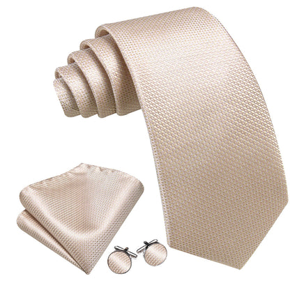 Champagne Beige Geometric Tie, Pocket Square and Cufflinks Set tie sets    - Sophisticated Gentlemen