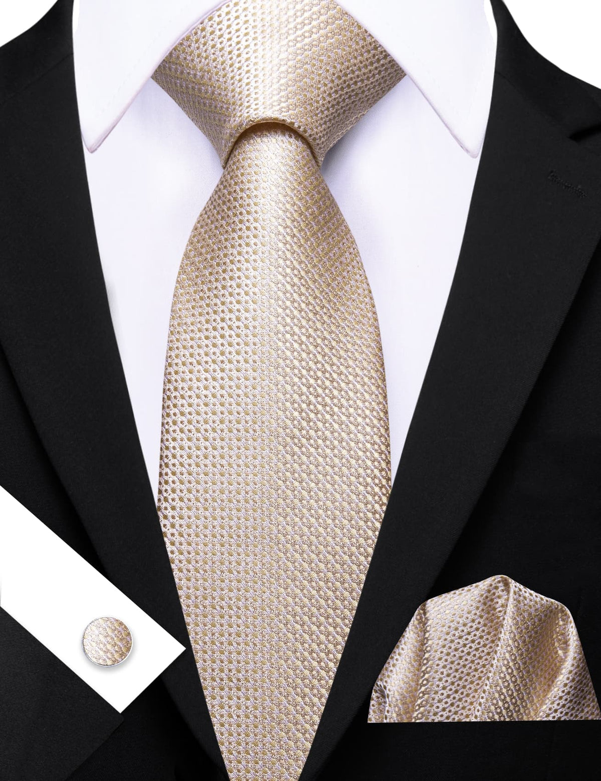 Champagne Beige Geometric Tie, Pocket Square and Cufflinks Set tie sets    - Sophisticated Gentlemen