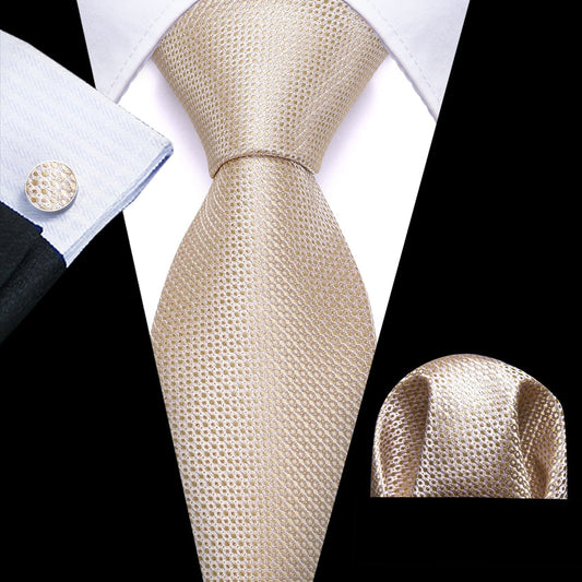Champagne Beige Geometric Tie, Pocket Square and Cufflinks Set tie sets    - Sophisticated Gentlemen