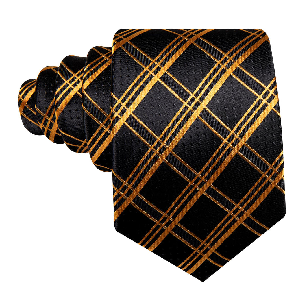 Black Gold Plaid Tie, Pocket Square and Cufflinks Set tie sets    - Sophisticated Gentlemen