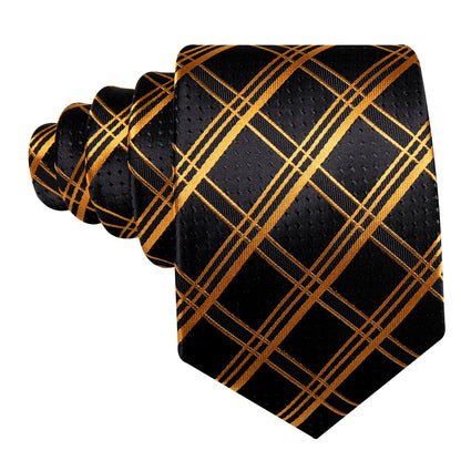 Black Gold Plaid Tie, Pocket Square and Cufflinks Set tie sets    - Sophisticated Gentlemen