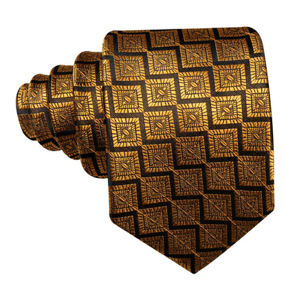 Black Gold Jacquard Novelty Tie, Pocket Square and Cufflinks Set tie sets    - Sophisticated Gentlemen