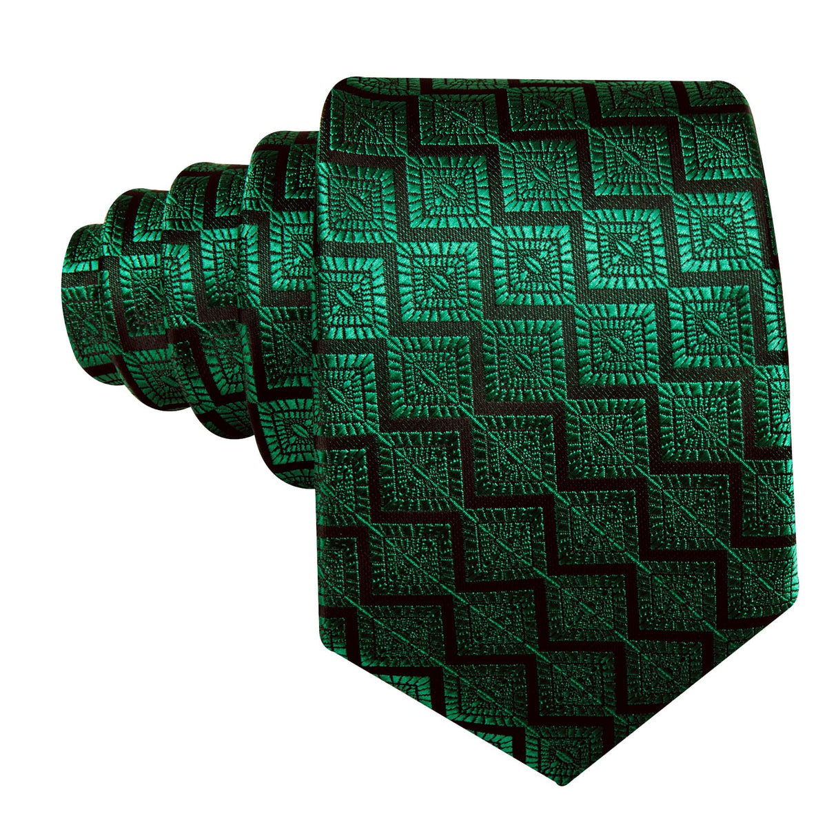 Emerald Green Jacquard Geometric Tie, Pocket Square and Cufflinks Set tie sets    - Sophisticated Gentlemen