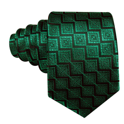 Emerald Green Jacquard Geometric Tie, Pocket Square and Cufflinks Set tie sets    - Sophisticated Gentlemen