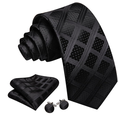 Black Plaid Tie, Pocket Square and Cufflinks Set tie sets    - Sophisticated Gentlemen