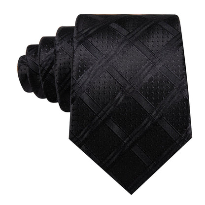 Black Plaid Tie, Pocket Square and Cufflinks Set tie sets    - Sophisticated Gentlemen
