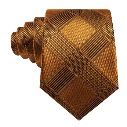 Gold Black Checkered Plaid Tie, Pocket Square and Cufflinks Set tie sets    - Sophisticated Gentlemen