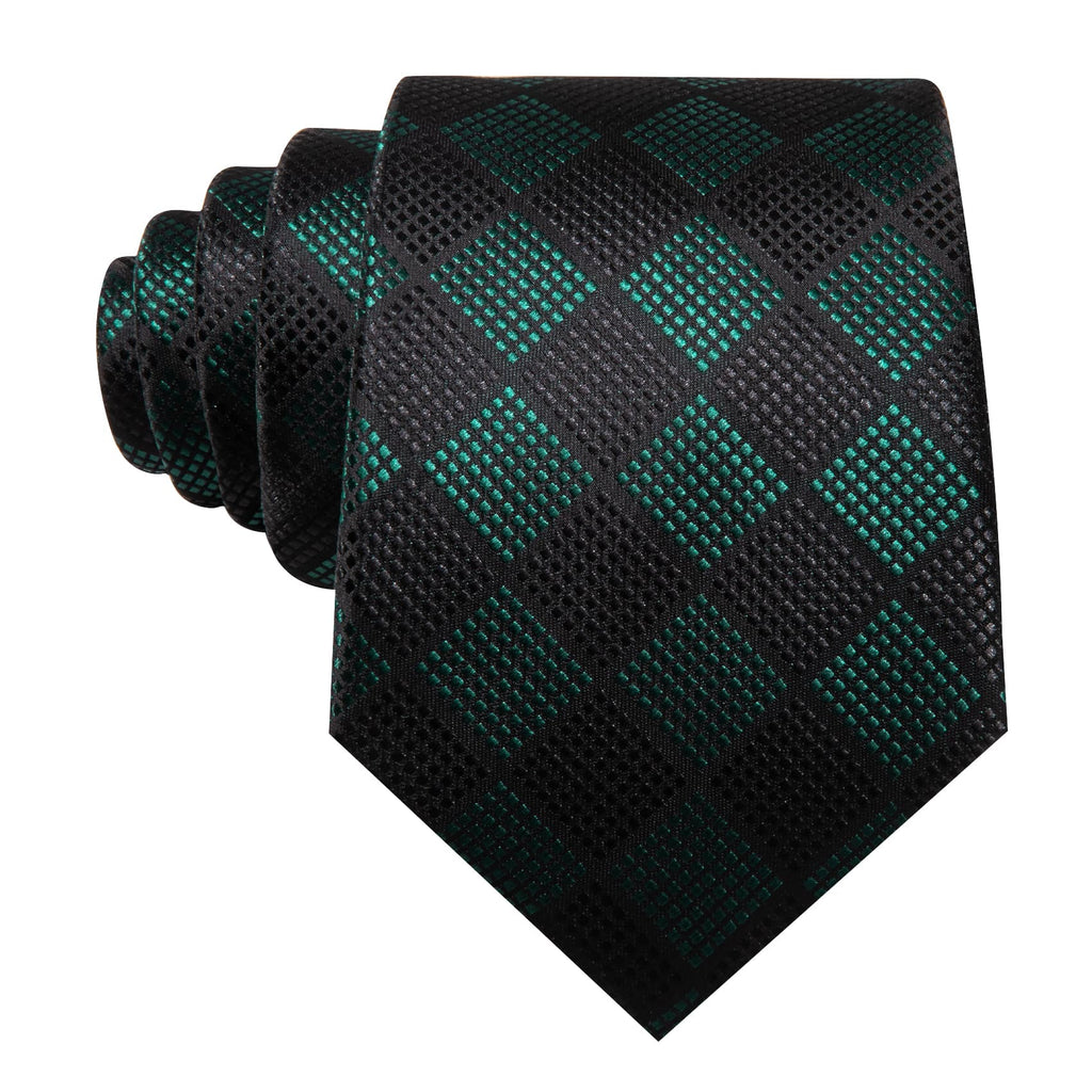 Black Green Plaid Checkered Tie, Pocket Square and Cufflinks Set tie sets    - Sophisticated Gentlemen