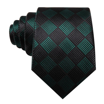 Black Green Plaid Checkered Tie, Pocket Square and Cufflinks Set tie sets    - Sophisticated Gentlemen