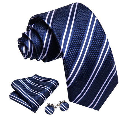 Blue White Stripes Tie, Pocket Square and Cufflinks Set tie sets    - Sophisticated Gentlemen