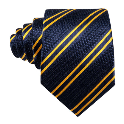 Blue Yellow Striped Tie, Pocket Square and Cufflinks Set tie sets    - Sophisticated Gentlemen