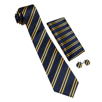Blue Yellow Striped Tie, Pocket Square and Cufflinks Set tie sets    - Sophisticated Gentlemen