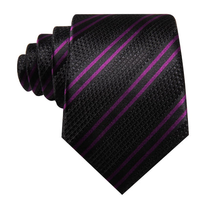 Black Purple Stripes Tie, Pocket Square and Cufflinks Set tie sets    - Sophisticated Gentlemen