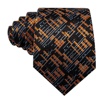 Black Gray Golden Geometric Tie, Pocket Square and Cufflinks Set tie sets    - Sophisticated Gentlemen