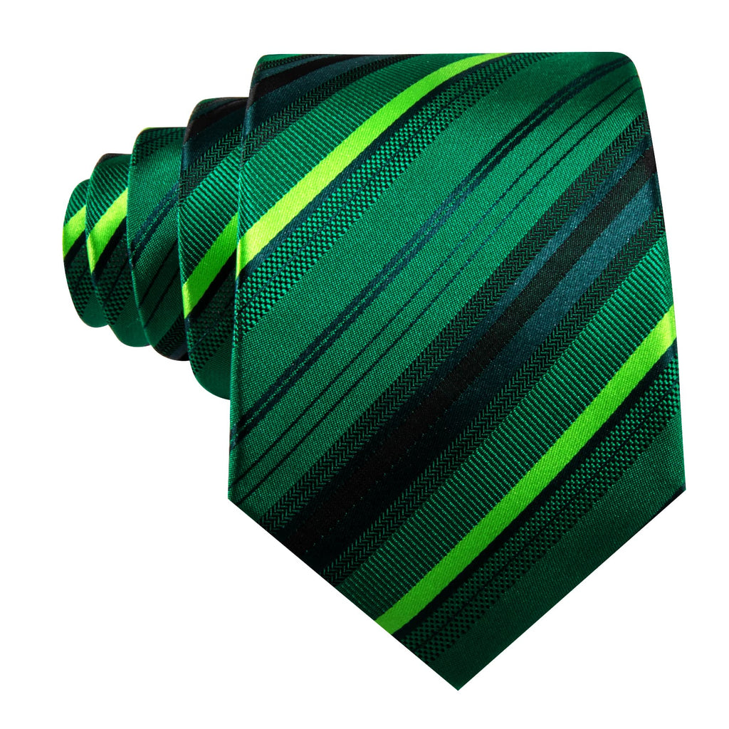Green Striped Tie, Pocket Square and Cufflinks Set tie sets    - Sophisticated Gentlemen