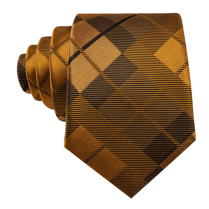 Peru Brown Plaid Checkered Tie, Pocket Square and Cufflinks Set tie sets    - Sophisticated Gentlemen