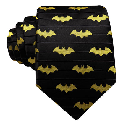 Yellow & Black Jacquard Bat Tie Set with Pocket Square and Cufflinks tie sets    - Sophisticated Gentlemen