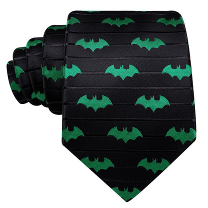 Green & Black Jacquard Bat Tie Set with Pocket Square and Cufflinks tie sets    - Sophisticated Gentlemen