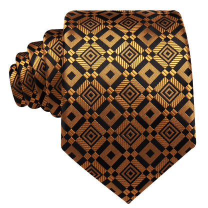 Golden Black Square Pattern Tie, Pocket Square and Cufflinks Set tie sets    - Sophisticated Gentlemen