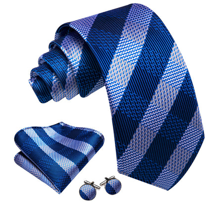 Blue Gray Striped Tie, Pocket Square and Cufflinks Set tie sets    - Sophisticated Gentlemen