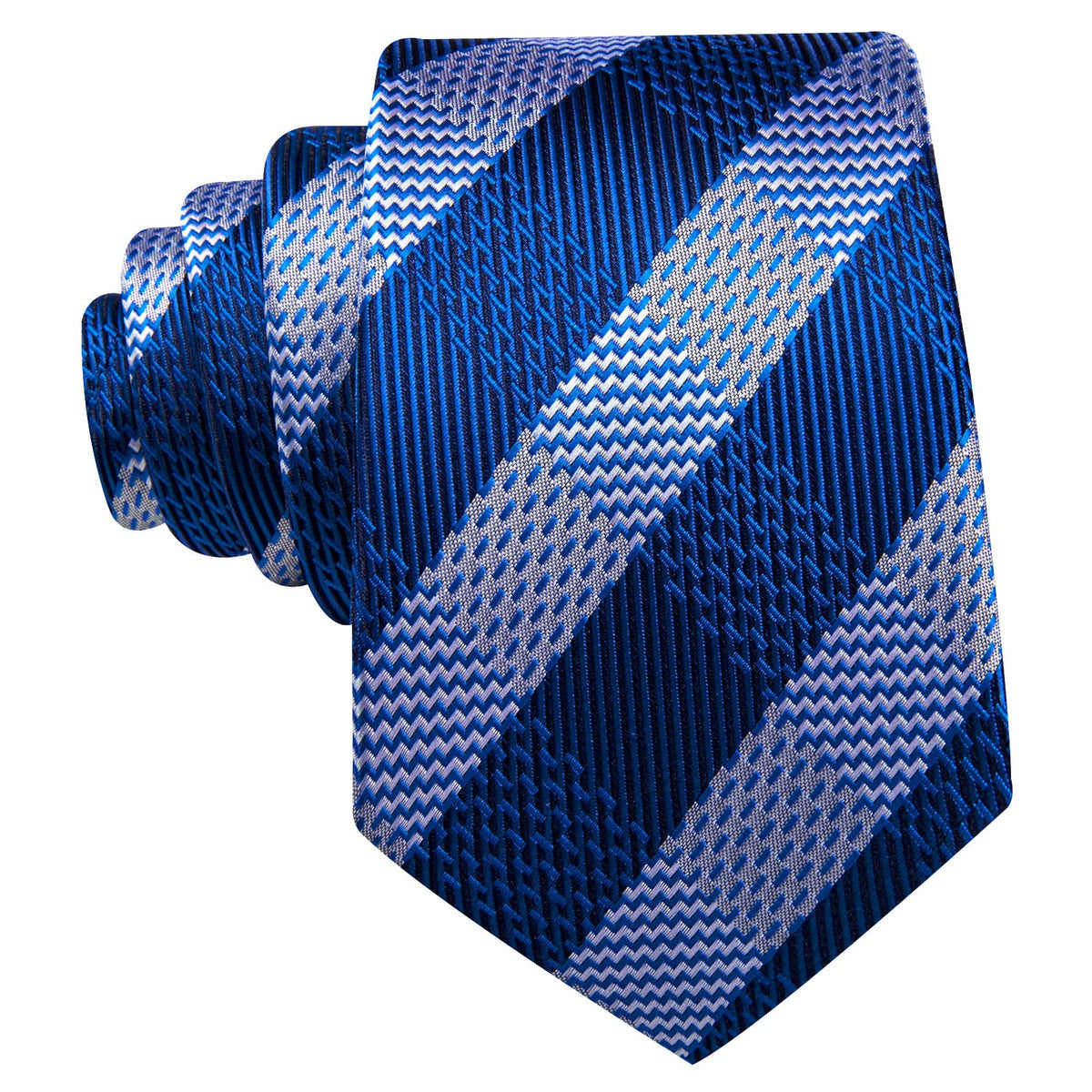 Blue Gray Striped Tie, Pocket Square and Cufflinks Set tie sets    - Sophisticated Gentlemen
