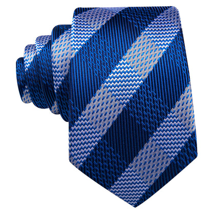 Blue Gray Striped Tie, Pocket Square and Cufflinks Set tie sets    - Sophisticated Gentlemen
