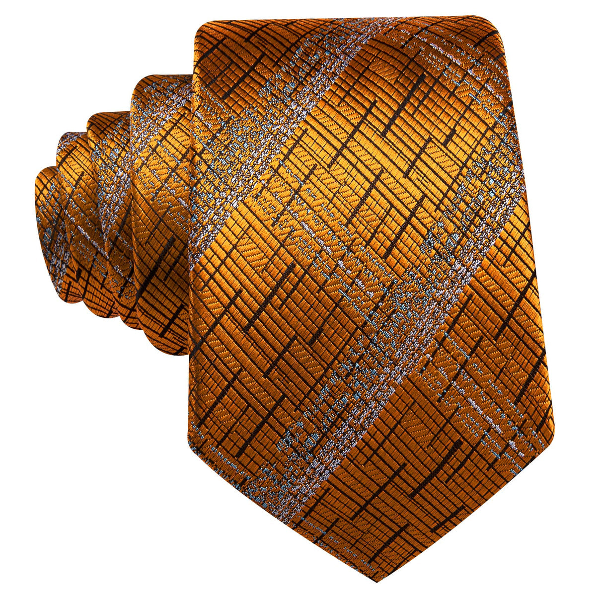 Orange Black Silver Tie, Pocket Square and Cufflinks Set tie sets    - Sophisticated Gentlemen