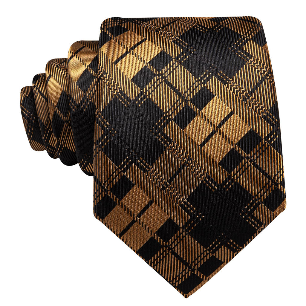 Black & Yellow Checkered Silk Tie, Pocket Square and Cufflinks Set tie sets - Sophisticated Gentlemen