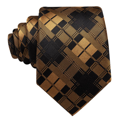 Black & Yellow Checkered Silk Tie, Pocket Square and Cufflinks Set tie sets - Sophisticated Gentlemen