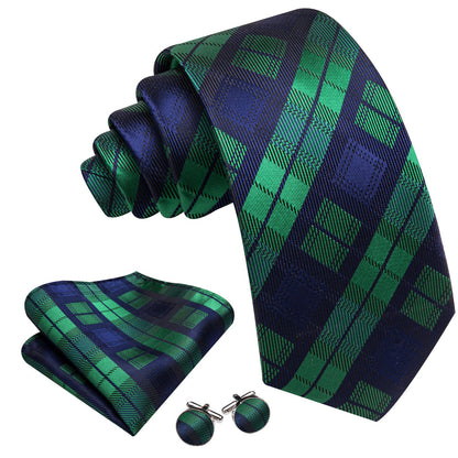 Blue & Green Checkered Silk Tie, Pocket Square and Cufflinks Set tie sets - Sophisticated Gentlemen