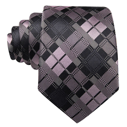 Black, Gray & Pink Checkered Silk Tie, Pocket Square and Cufflinks Set tie sets - Sophisticated Gentlemen