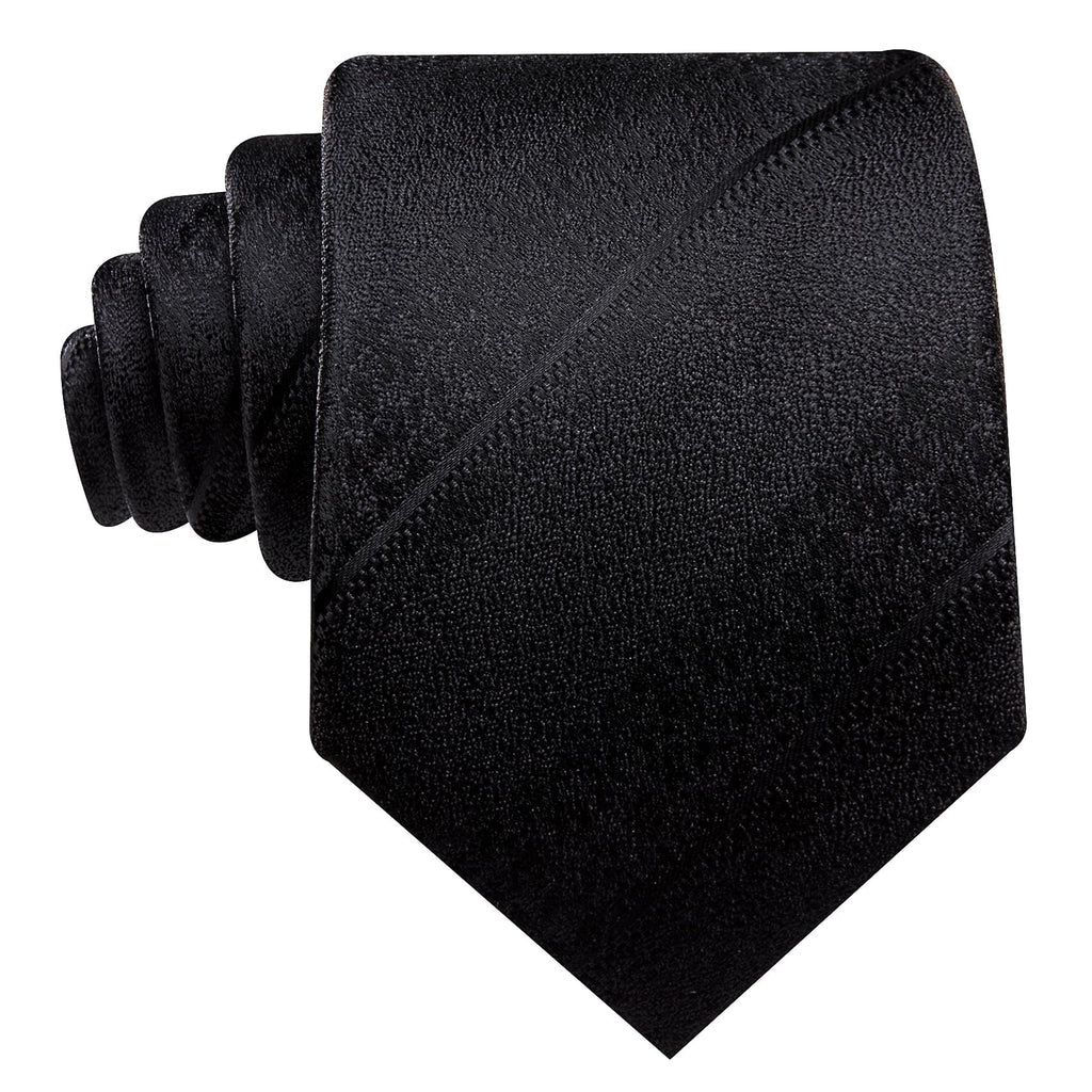 Midnight Black Striped Jacquard Silk Tie, Pocket Square & Cufflinks Set tie sets - Sophisticated Gentlemen