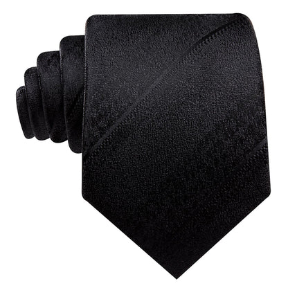 Midnight Black Striped Jacquard Silk Tie, Pocket Square & Cufflinks Set tie sets - Sophisticated Gentlemen