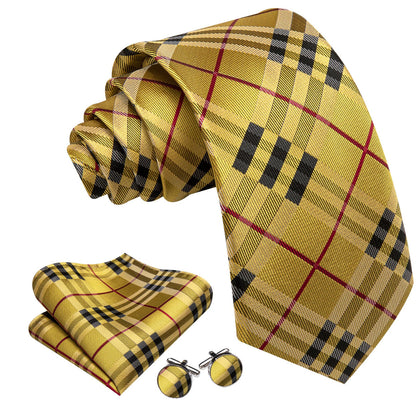 Yellow Red Lines Tie, Pocket Square and Cufflinks Set tie sets    - Sophisticated Gentlemen