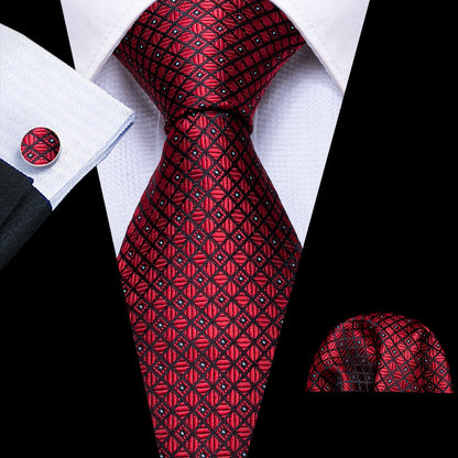 Black Red Plaid Tie, Pocket Square and Cufflinks Set tie sets    - Sophisticated Gentlemen