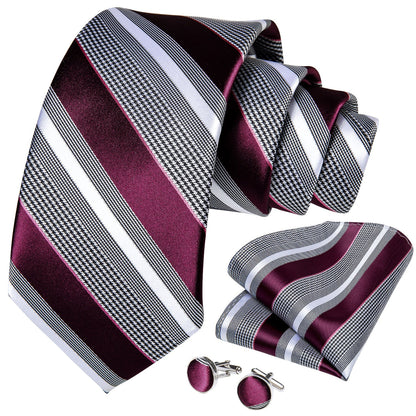 Red Stripes Silk Tie Set tie set - Sophisticated Gentlemen