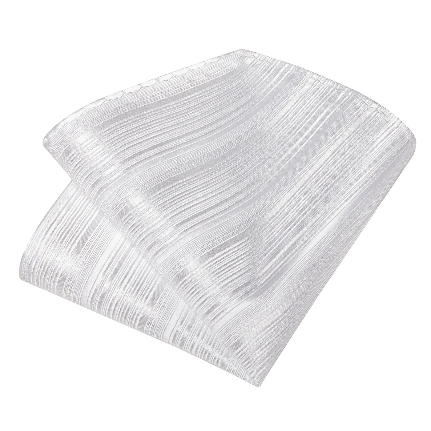 white textured striped silk pocket square folded on white background