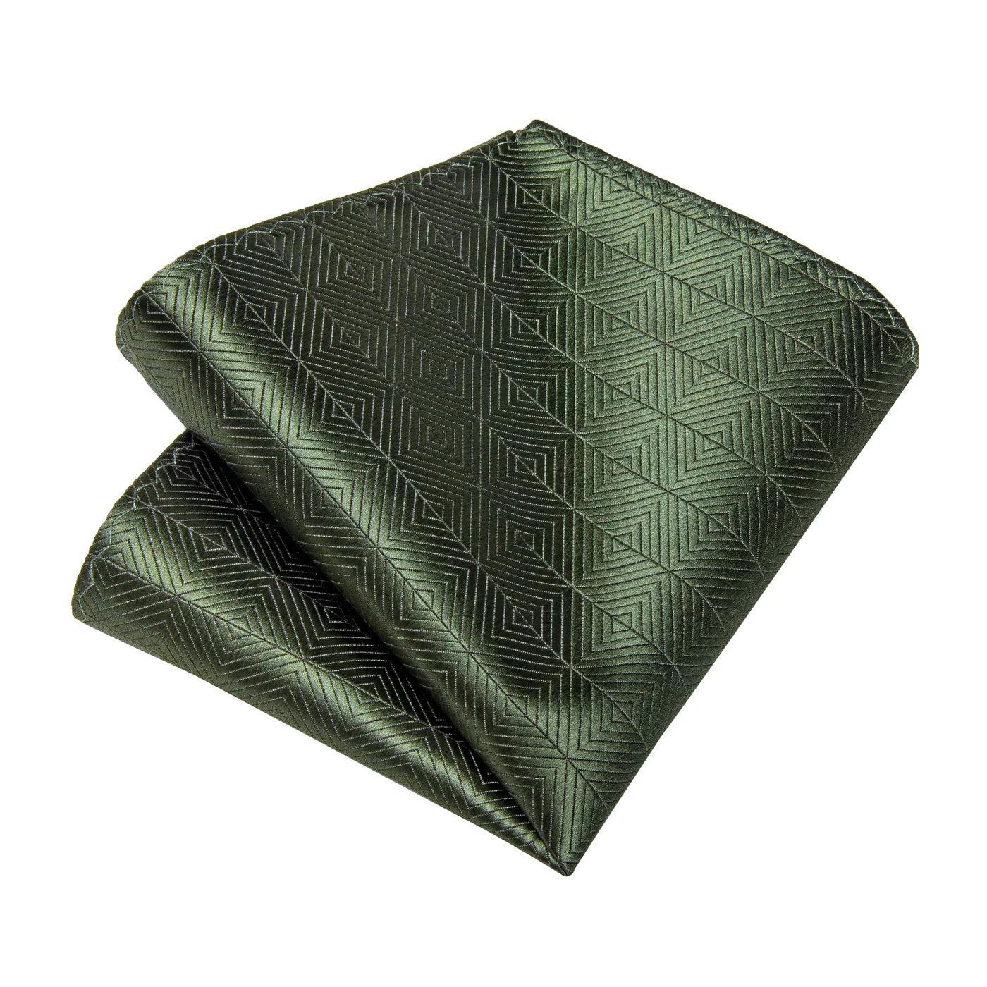Dark green geometric pocket square with matching woven square pattern