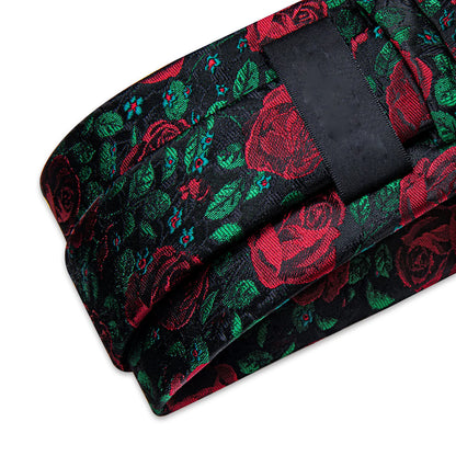 black red rose floral silk tie folded fabric texture detailed pattern