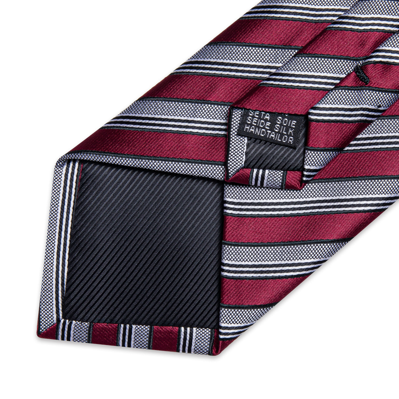 Burgundy & Silver Striped Silk Tie with Black Accents tie sets - Sophisticated Gentlemen