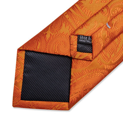 Orange Paisley Silk Tie, Pocket Square & Cufflinks Set tie sets - Sophisticated Gentlemen