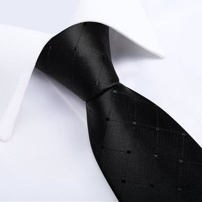 Black Plaid Tie, Pocket Square, Cufflinks and Tie Clip tie sets    - Sophisticated Gentlemen