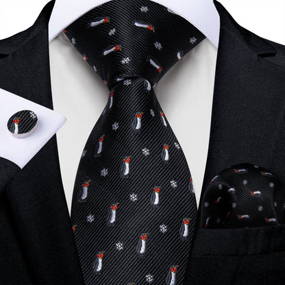 Penguins and Snowflakes Tie, Pocket Square, Cufflinks and Tie Clip tie sets    - Sophisticated Gentlemen