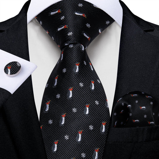 Penguins and Snowflakes Tie, Pocket Square, Cufflinks and Tie Clip tie sets    - Sophisticated Gentlemen
