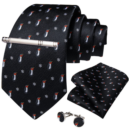 Penguins and Snowflakes Tie, Pocket Square, Cufflinks and Tie Clip tie sets    - Sophisticated Gentlemen