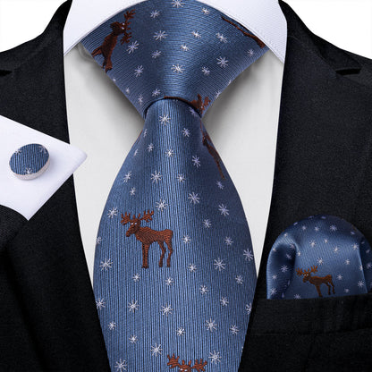 Deers and Snowflakes Tie, Pocket Square, Cufflinks and Tie Clip tie sets    - Sophisticated Gentlemen